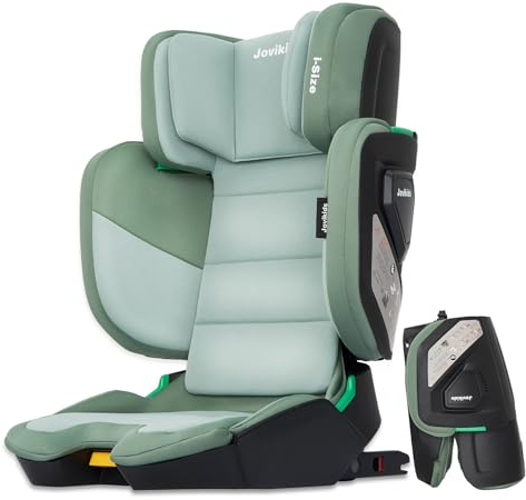 Jovikids Faltbar Kindersitz mit ISOFIX, i-Size R129 Kinderautositze ca. 3-12 Jahre (100-150cm), Kindersitzerhöhung mit Rückenlehne, Geeignet für Reisen (grün)