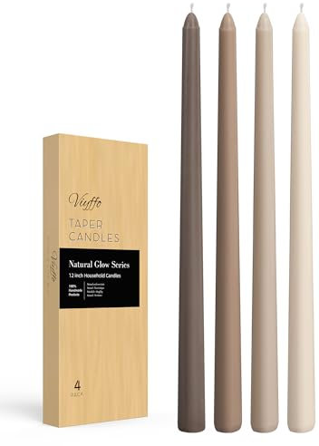 Viyffo Taper Candles, 12 Inch, 4 Pack, Brown Unscented, Smokeless Design