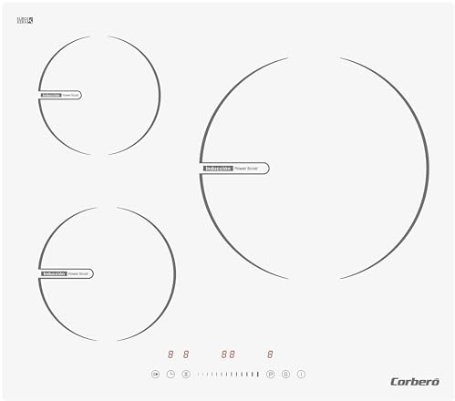 Corberó - Placa Inducción 3 Zonas | CCIG10033W | 6600W | Control Táctil y Slider | 3 Boosters | Doble Zona Grande 30 cm | Temporizador 99 Min | Desconexión Automática y Bloqueo de Seguridad, Blanco