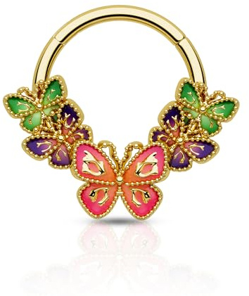 Agrewd Bunte Blume Schmetterling Septum Piercing Daith Piercing Schmuck 316L Edelstahl Gold Daith Ohrringe 16G 8/10MM Piercing-Schmuck