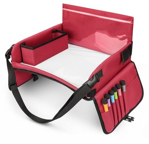 YOOFAN Kinder Knietablett Reisetisch – Vielseitiges Mal- und Spieltablett mit iPad-Fenster, 6 farbigen Stiften, Abnehmbarer Pappe und 4 Taschen für Bücher und Mehr