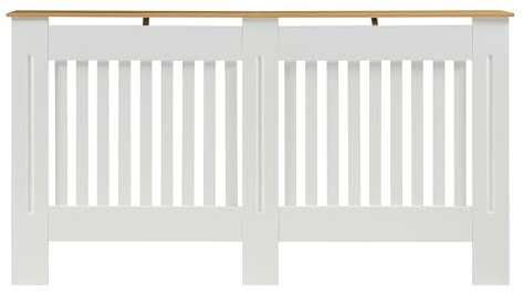 Panana Radiator Cover, Traditional Wood Grill Design MDF Wood Cabinet Radiator Covers, White with Wood top (L)