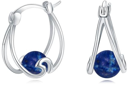 Lapislazuli Creolen für Damen 925 Sterling Silber Huggie Ohrringe Lapislazuli Ohrringe Kreis klappbare Creolen Ohrring Geschenk für Frauen Mädchen (Lapislazuli)