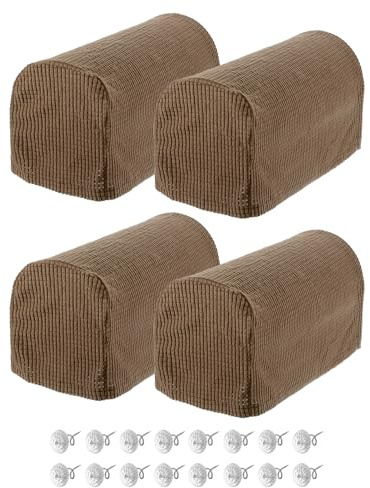 uxcell Stretch Armrest Covers Armchair Anti-Slip for Chairs Sofas Couch Arm Covers Recliner Sofa Light with Twist Pins Brown 4 Pcs
