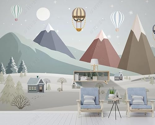3D Fototapete Karikatur Schnee Berg Ballon Landschaft Kinder Vlies Tapeten Wandtapete Wohnzimmer Schlafzimmer Wand Dekoration 300Cm(B) X210Cm(H)