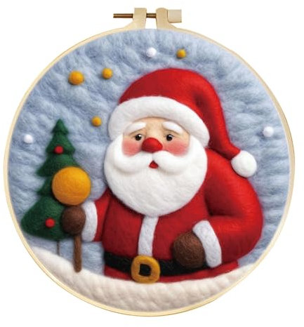 yesJRL Needle Felting Kit, Felt Painting Kits for Beginners, Felt Painting Set Gift for Xmas Decoration, Starter Needle Felting with Pad, Needles, Wool, Decorative Frame (Xmas Art Decor -05)