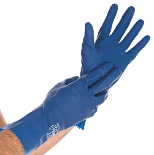 FRANZ MENSCH 2 Stück Chemikalienschutzhandschuhe Satin Blue, blau, 7/S | Latex, Packung, L: 30cm, Chemikalien Schutz Handschuhe, Chemie Handschuhe