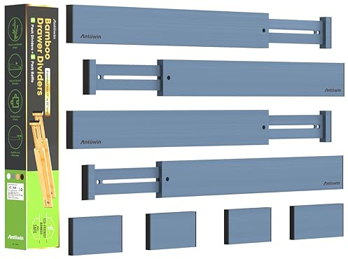 ANTOWIN Schubladenteiler aus Bambus, erweiterbar, 43,2–55,9 cm lang, verstellbar, federbelastet, Organizer für große Utensilien, Kleidung, Werkzeuge, Schubladen