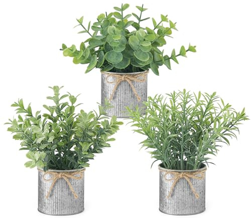Mkono Small Fake Plants, 3 Pack Mini Faux Plants for Farmhouse Home Decor