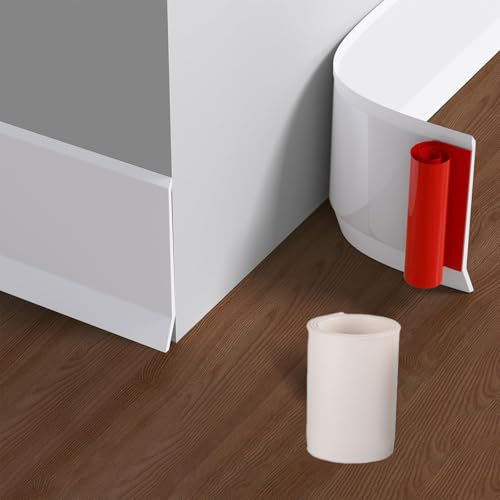 Battiscopa in PVC, autoadesivo, per cucina e bagno, listello flessibile e adesivo, larghezza 10 cm (bianco, 5 m)