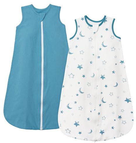SIMYJOY 2er Pack Sommerschlafsack Baby 0.5 Tog Schlafsack Baby Sommer y 12-24 Monate 100% Baumwolle Babyschlafsack mit Zwei-Wege-Reißverschluss für Jungen Mädchen Neugeborene,Blau&Sterne