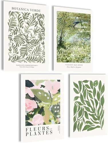 mojoliving Poster Vintage Poster Bilder Küche Wanddeko Wohnzimmer Aesthetic Bilder Set Wandbilder Wohnzimmer Vintage (Botanique, Posterset 4x A4 (21x30cm) | ohne Rahmen)