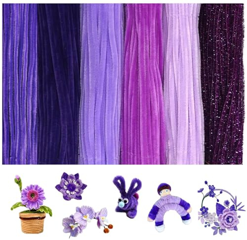 300 Stk Pfeifenputzer Bunt zum Basteln 6 Verschiedene lila Pfeifenreiniger Biegeplüsch Basteldraht 30cm Chenilledraht Pfeiffendraht Pipe Cleaner für Kreative DIY Projekte und Basteldeko