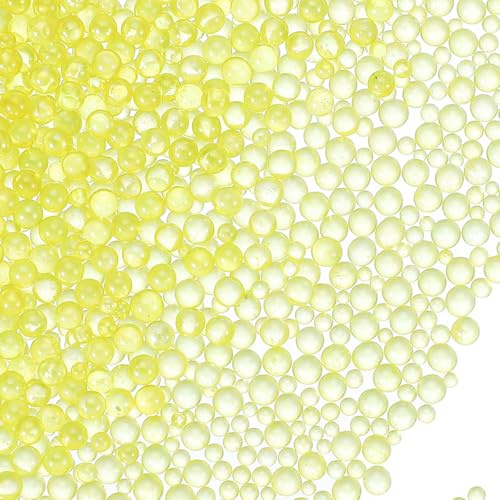 PATIKIL 1-3mm Mini Glasblasenperlen 200g Winzige irisierende Perlen Kein Loch Wassertropfenkugeln für DIY-Basteln Nagelkunst Harzfüller, Gelb