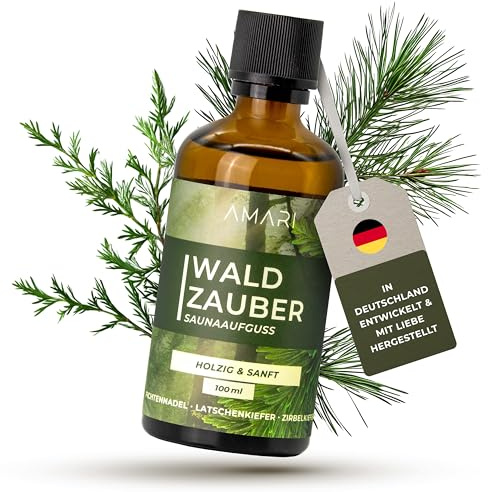 Amari ® Saunaaufguss Waldzauber – natürlicher Saunaduft mit Bio-Ethanol – Naturreine Ätherische Öle – Aufgussmittel, Sauna, Saunaöl, Duftöl