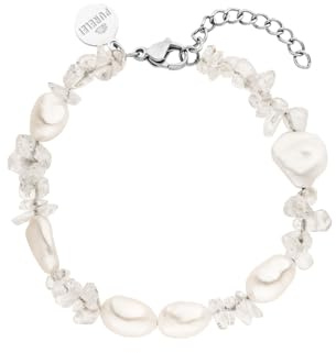 Purelei Crystal Wave Armband Damen – Mit echten Keshi-Perlen & Bergkristall – Edelstahl 18K vergoldet/silber – Verstellbar 16–19 cm – Sommerliches Statement mit spiritueller Bedeutung (Silver)