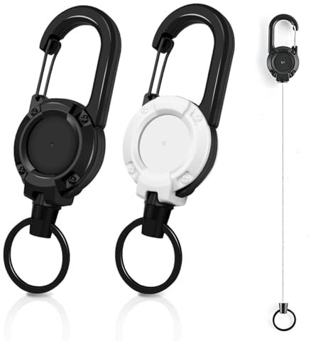 KEWUF 2pcs Llaveros Retráctiles, Llavero Mochila, Llavero Extensible de Alambre de Acero, Portatarjetas Identificación, Adecuado para Llaves y Tarjetas de Visita, 60cm Retráctil, Negro, Blanco.
