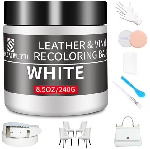 SHADAIWUYU Bianco Riparazione Pelle,Kit Riparazione Pelle per la Riparazione della Pelle,Ricolorante Pelle,Riparazione Sedili Auto,Ripara Pelle Divano,Rinnova Pelle Giacca,Scarpe,Sella