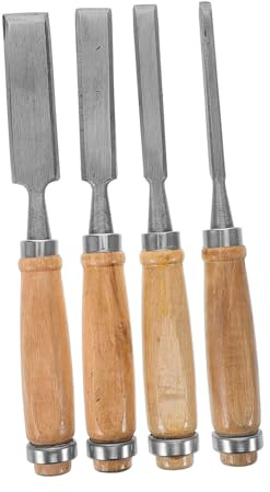 MAGICLULU Set di Scalpelli per Legno 4 Pezzi, Manico in Legno e Acciaio, Taglio Preciso per Falegnameria, Lavori su Mobili e Cornici