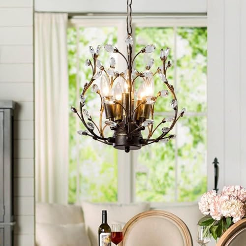 Stesulfr Kristallzweig Kronleuchter Vintage Baumhaus Pendelleuchte Baumzweig Kronleuchter für Esszimmer mit 8 Lichtern für Wohnzimmer Kücheninsel Schlafzimmer Flur Hängelampe(Style A - 5 Lights)