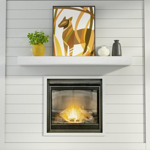 QianYong 48-Inch Fireplace Mantel Shelf - Modern Farmhouse Solid Wood Floating Shelf|Heavy Duty Hidden Brackets for TV|Waterproof for Living Room|Electric Fireplace & Bathroom |Classic White