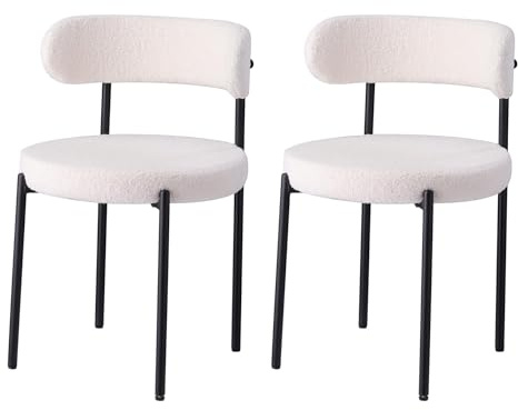 GrandCA HOME 2er Set Esszimmerstuhl, Gepolsterter Küchenstuhl mit Teddy-Samt, Geeignet für Wohnzimmer, Esszimmer und Schlafzimmer, Weiß
