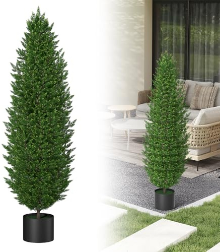 UISEBRT 2 stycken konstgjorda träd konstgjorda växter 150 cm, UV-skyddad konstgjord växt i kruka, dehead lans med naturligt utseende för hem, balkong, terrass, inomhus och utomhus, cypress
