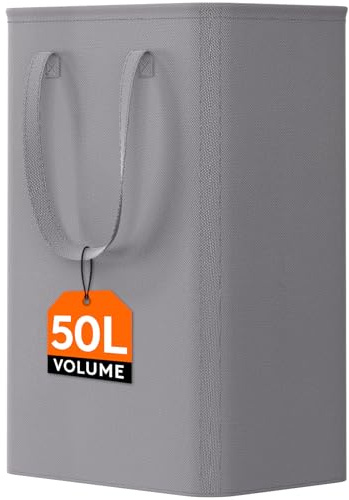 Lifewit 50L schmaler Wäschekorb, faltbarer Wäschesammler, Grau | Schlanke Wäschebox mit Griffen als Schmutzwäschebehälter für kleine Bäder, Schlafzimmer, Waschküche und Wohnheim