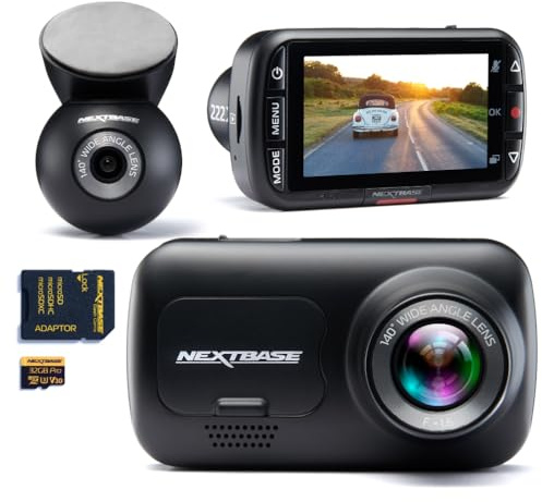 Nextbase® 222XR Caméra de tableau de bord de voiture avant et arrière | Mode stationnement 24h/24 et 7j/7 | HD 1080p 30 fps | Écran 2,5 | Caméra de voiture angle de vision 140° | Avec carte microSD