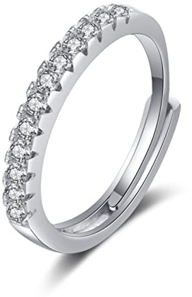 Ayoiow Ring Weißgold Damen, Halbes Band Moissanit Ring Damen Weissgold, Freundschaftsringe Weissgold
