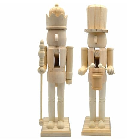 Zimuney Nussknacker Figur 26 cm aus Holz zum Selbstgestalten - 2er Set - Weihnachts Dekofigur zum Bemalen - Weihnachtsfigur Adventsfigur Holzfigur Holzsoldat DIY Tisch Deko Austeller