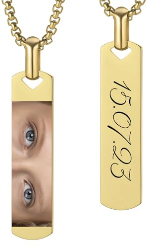OTXIXTO Personalisierte Kette mit Augenfoto Edelstahl Anhänger mit Individueller Gravur Name Datum Kreative Augen Foto Halsketten für Damen Herren Partner