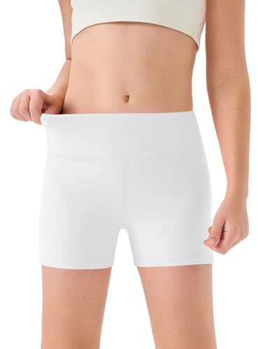 Haloumoning Girls Shorts Leggings Cycling Sports, White, 11-12 Years