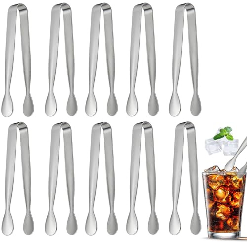 10 Pcs Mini Tongs for Food and Ice, Stainless Steel Tiny Tongs Kitchen Tong for Cooking, Silvery Serving Tong Buffet Suit to Ice, Dessert Party and Kitchen (11cmx1.2cm)