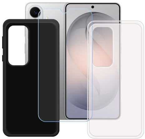 BMPNLSZ Funda (6,7) Screen Protector, Negro + Translúcido Suave Silicona TPU Canica Carcasa Caso Case + Cristal Templado Film Vidrio