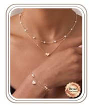 Kakonia Rose Gold Jewellery Sets for Women Pearl Necklace and Bracelet Set