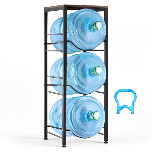 VEVOR Estante para Garrafas de Agua, Soporte para Botellones de Agua, Estantería para 3 Botellas con Estante Superior, Marco de Metal, Organizador de Almacenamiento para Oficina Comedor Sala de Estar