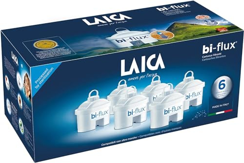 LAICA bi-Flux Water Filter - Preserves Mineral Salts Essential for The Body and Reduces unwanted substances - 6 Months of Filtered, Great-Tasting Water (6 x 150L Filter) - Made in Italy