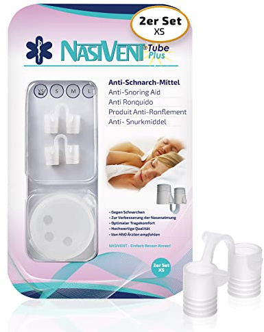 NASIVENT Tube Plus (XS) – 2er-Set Nasendilatatoren aus Silikon gegen Schnarchen & für bessere Nasenatmung – mit Aufbewahrungsbox & Haltezapfen