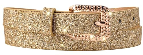 EANAGO Ceinture Paillettes Fille Or – Ceinture Enfant Réglable 57–72 cm Taille, Largeur 2 cm, Boucle Métal Solide, Fille Végane pour Robe, Danse, Fête, École, Accessoire Mode Brillant