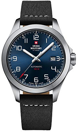 Swiss Military by Chrono Herren Uhr Armbanduhr Automatik Uhrwerk mit Lederarmband Analoge Herrenuhr Silber SMA34077.02