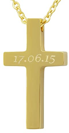 Hanessa Personalisierte Kette mit Gravur Edelstahl 49 cm mit Anhänger Kreuz in gold - Personalisierte Halskette für Männer und Frauen - Personalisierter Schmuck Damen Herren