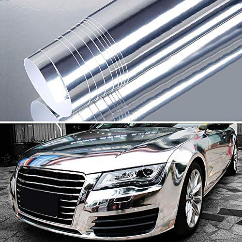 LKXHarleya Chrom Spiegel Silber Auto Vinyl Wrap Auto Vinylfolie, Luftblasenfrei, Selbstklebend, Geeignet FüR Auto Motorrad Fahrrad Boot, 152x20cm
