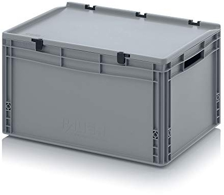 Eurobox 60 x 40 x 33,5 cm med öppna handtag och gångjärnslock inkl. gratis tumstock