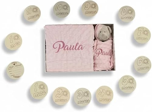 Danielstore - Manta Bebé Personalizada Bordada | Manta Envolvente para Cuna y Carrito | Dou Dou Suave y Aterciopelado | Set 2 Piezas Ideal para Baby Shower
