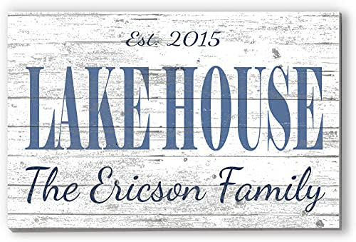 Custom Lake House Sign Personalized Name Gift or Decor for Summer Home - Solid Wood - 16.5in x 10.5in (Classic Lake House Sign)