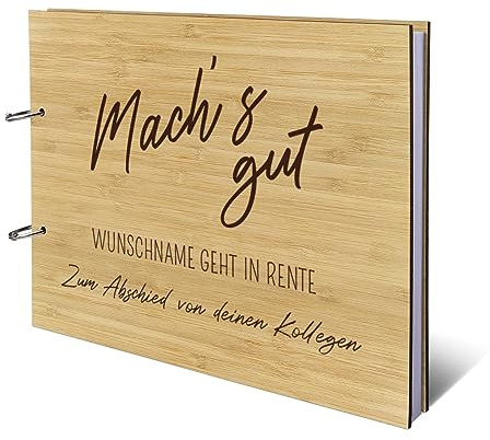 Gästebuch Bambus Gravur individuell Holzcover Ringbuch 72 Blatt | 144 Seiten DIN A4 quer 302x215mm - Machs gut