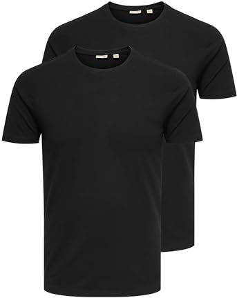 ONLY & SONS Herren Onsbasic Slim O-neck 2-pack Noos T Shirt, Schwarz, M EU