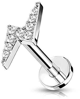 beyoutifulthings 1 Knorpel Ohr-Stecker Zirkonia Blitz viele Farben 6/8 mm Länge Cartilage Piercing-s Labret Tragus Edelstahl Schraub-Verschluss