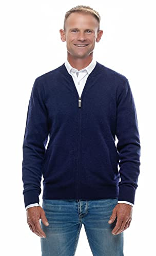 UGHOLIN Cardigan Gilet Zippé 100% Cachemire Col Teddy Homme Style Bomber XL Bleu Marine